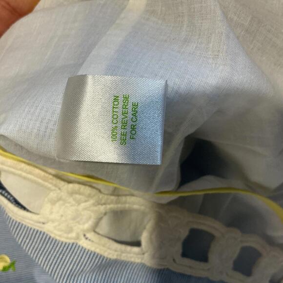 Lilly Pulitzer Strapless Blue Dress Yellow Floral Embroidery White Crochet Trim - Picture 7 of 9